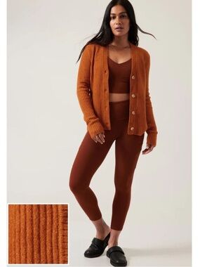 Athleta Layover Cardigan Sweater Medium Foliage Orange Wool Blend